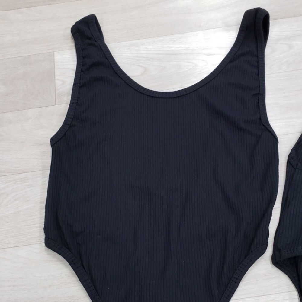 BLACK RIBBED BODYSUIT with Thong Bottom - Picture 5 of 6